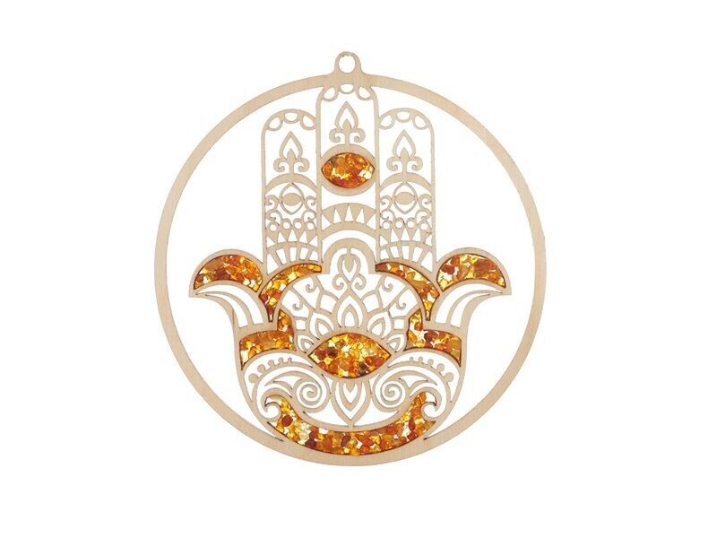 Piatto di ricarica e decorazione mano di fatma in betulla e ambra, 11 cm - FLV14