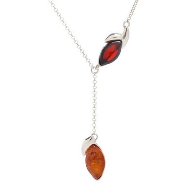 Collana con ambra naturale multicolore del Mar Baltico, in argento rodiato 925/1000 - SA3627NOR