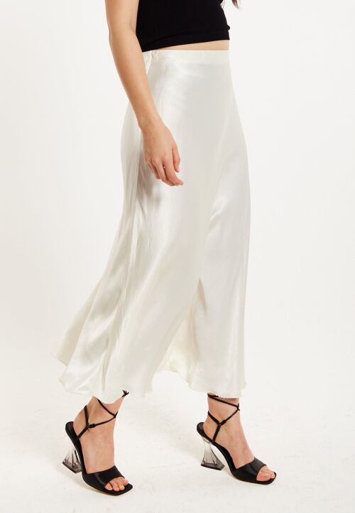 Liquorish Bias Cut White Satin Skirt