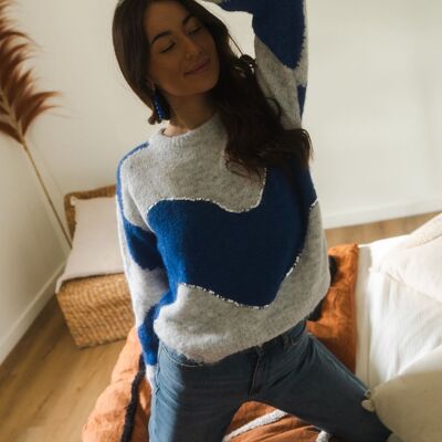 AMAYA Blauer zweifarbiger Pullover