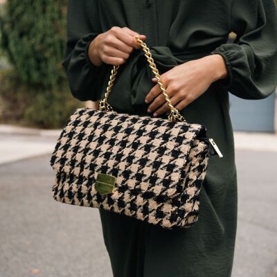 GAELLE Houndstooth Tweed Handbag