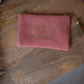 Pochette gaze de coton "Trucs de filles" Rose 4