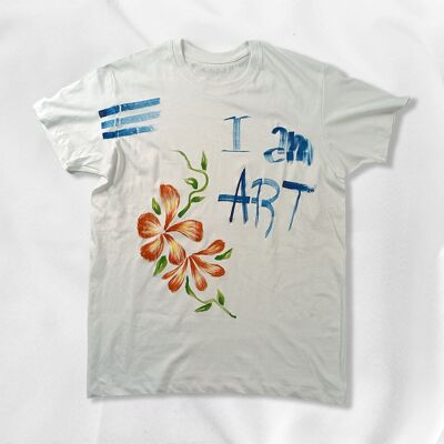 b.WOLLEN.B Black Label T-Shirt „I am ART“, weiß, handbemalt, Unisex