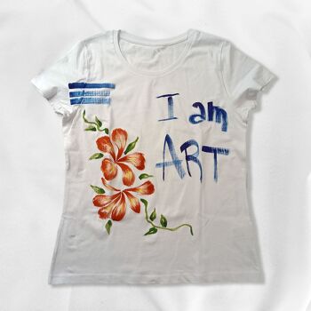 B.VOULOIR.T-shirt B Black Label I am ART Blanc Peint à la Main Femme 2