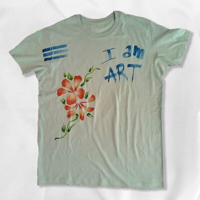 b.WOLLEN.B Black Label T-Shirt „I am ART Sage“, handbemalt, Unisex