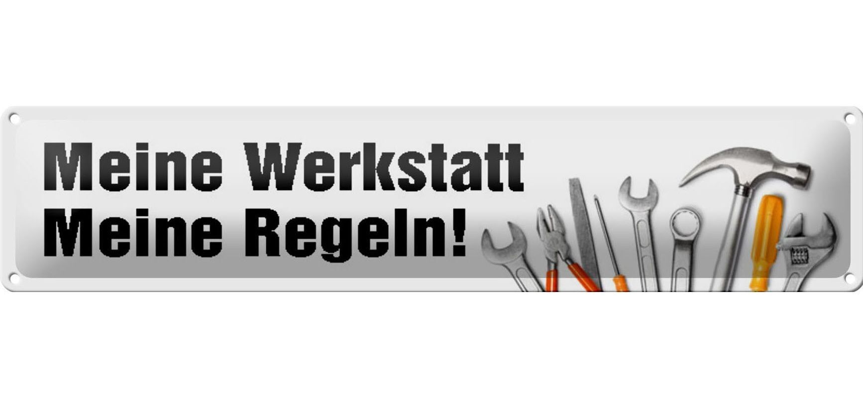Cartel de chapa 46x10cm Mi taller mis reglas herramientas