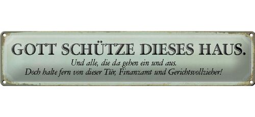 Blechschild Spruch 46x10cm Gott schütze diese Haus und alle Dekoration