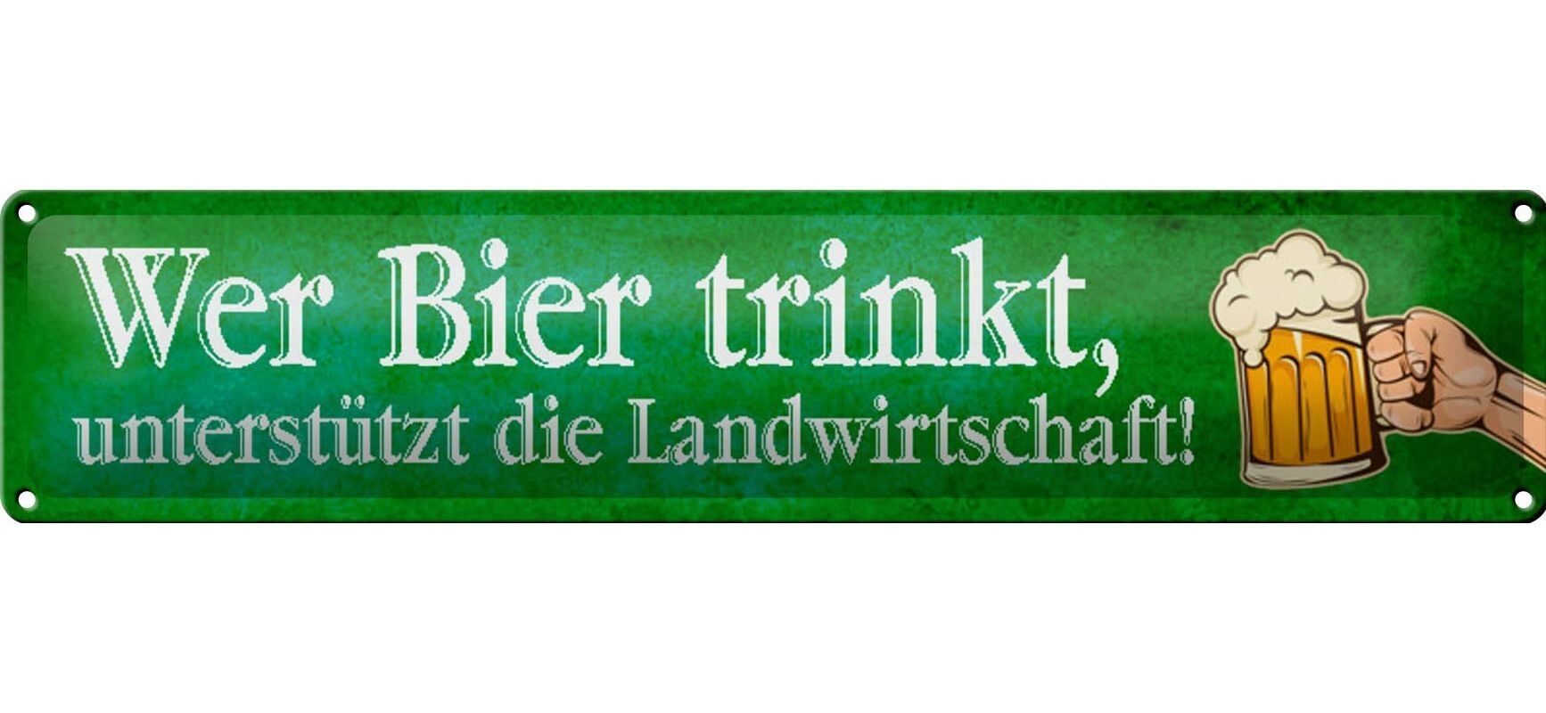Targa in latta 46x10 cm con scritta "Chi beve birra" sostiene la decorazione
