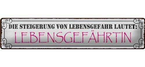 Blechschild Spruch 46x10cm Lebensgefahr Lebensgefährtin Dekoration