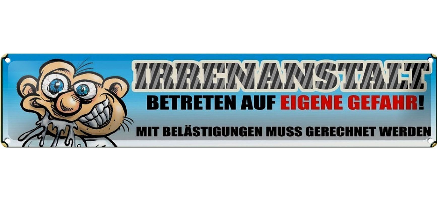 Targa in metallo con scritta 46x10 cm manicomio, decorazione pericolo proprio