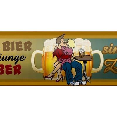Blechschild Spruch 46x10cm kühles Bier junge Weiber Zeitvertreiber Deko