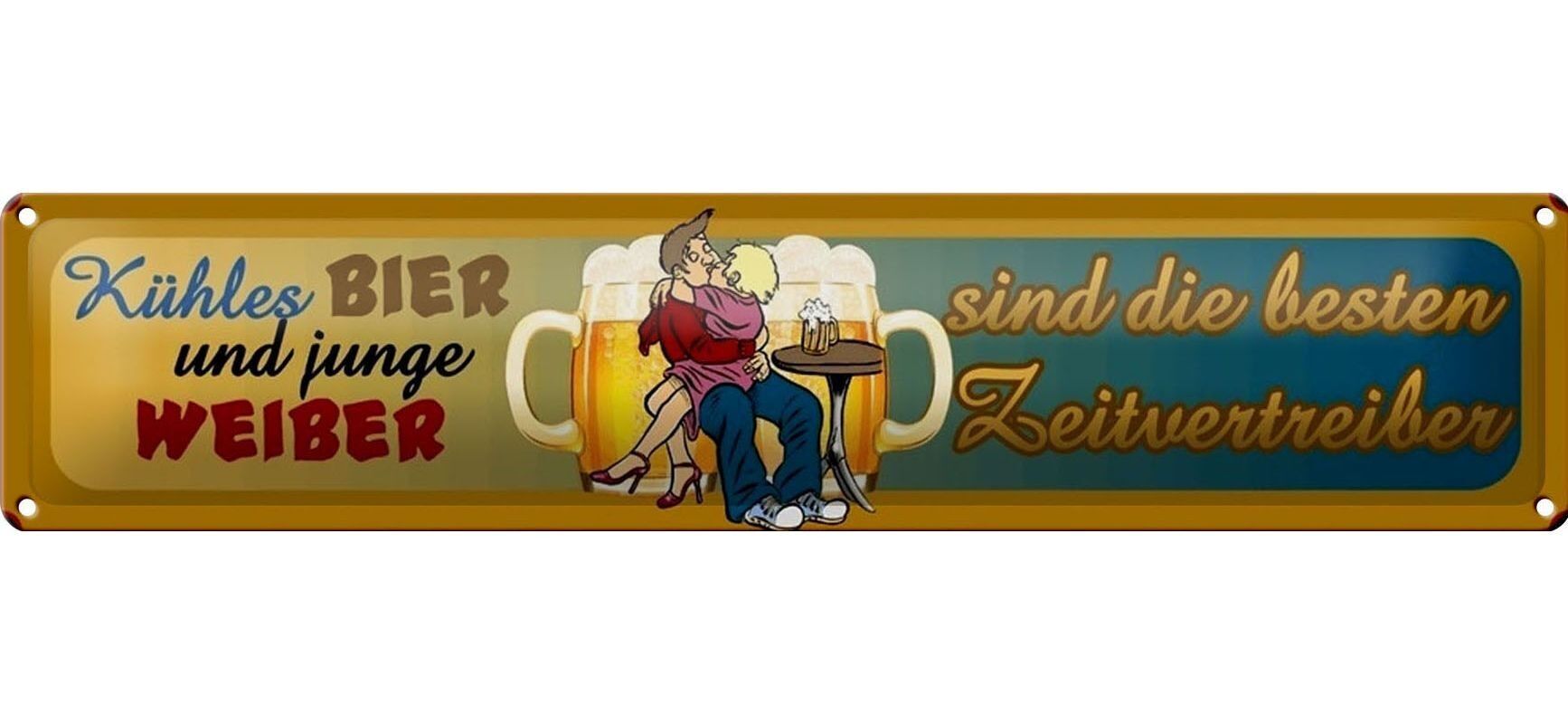 Targa in metallo con scritta 46x10 cm birra fresca, decorazione per passatempo di giovani donne