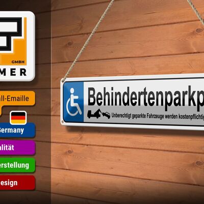 Blechschild Parken 46x10cm Behindertenparkplatz Dekoration