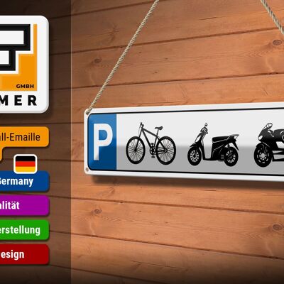 Tin Sign Parking 46x10cm Parking Lot Bicycle Moped Motorcycle Decoration