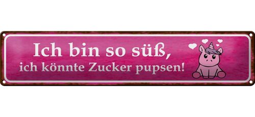 Blechschild Spruch 46x10cm ich bin so süß Zucker pupsen Dekoration