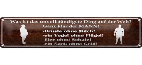 Blechschild Spruch 46x10cm MANN Brüste ohne Milch Eier ohne Dekoration