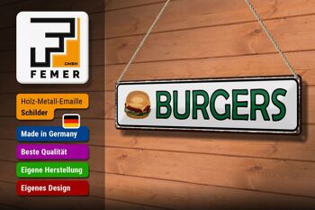 Plaque en tôle note 46x10cm, décoration burger fast food 1