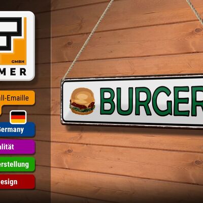 Blechschild Hinweis 46x10cm Burger Fast Food Dekoration