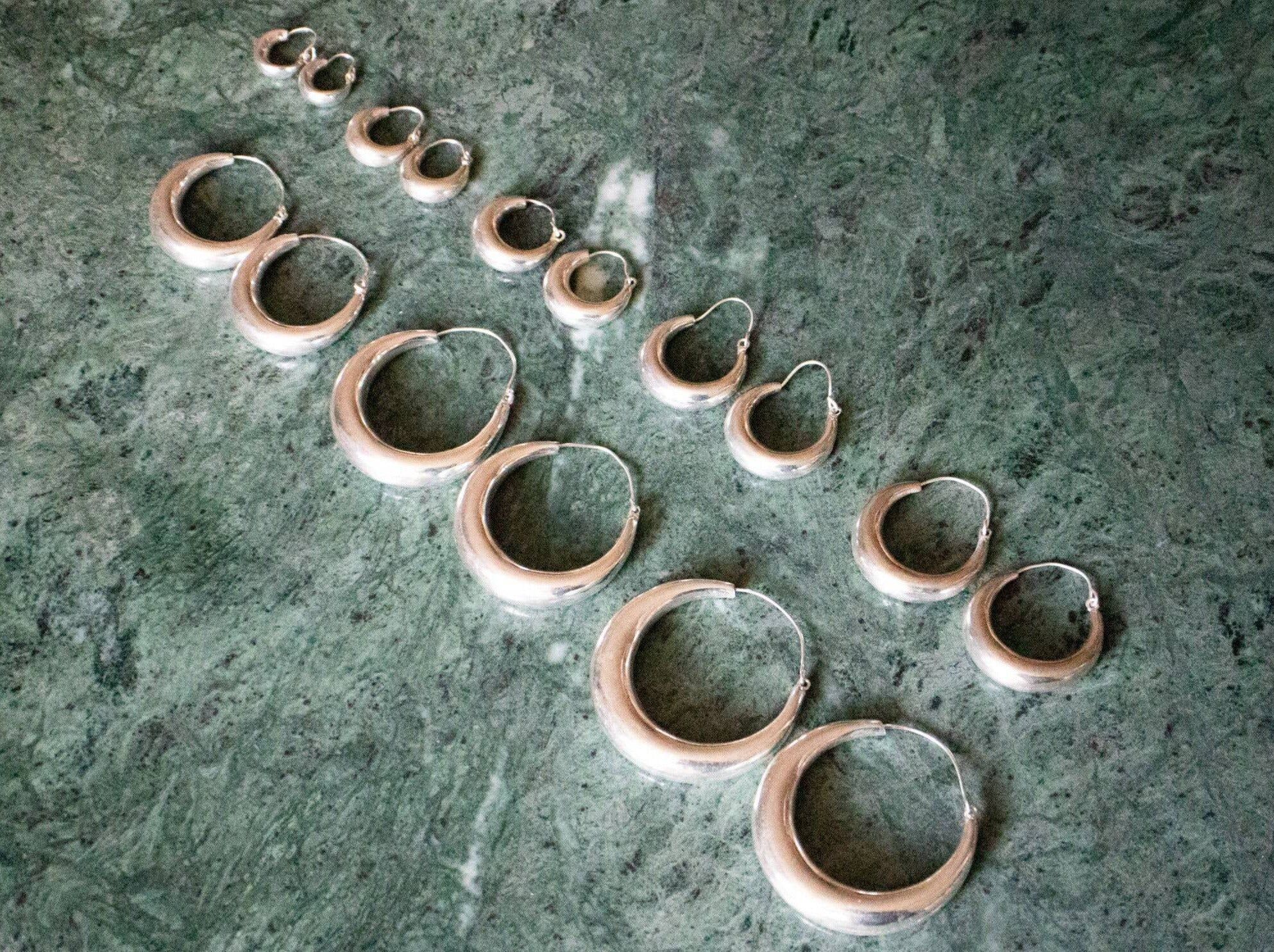 Wide chunky hoop earrings silver plated various sizes handmade