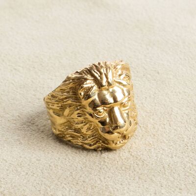 Cabeza de león Leo anillo oro hecho a mano