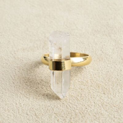 Raw rock crystal quartz ring gold