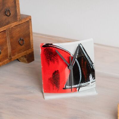 Geometry White-Red Table Clock In Size 12X14 Cm