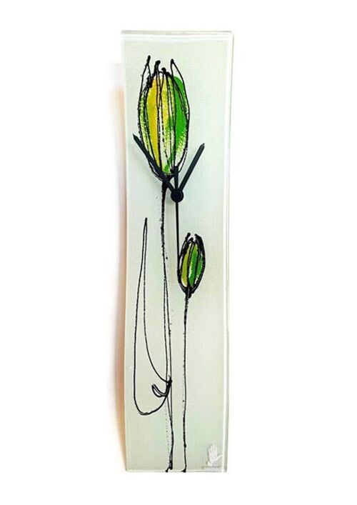 Tulip Glass Wall Clock With Green Tulips 10X41 Cm