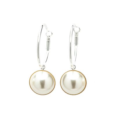 Small Nélya Silver Hoop Earrings with Pearls