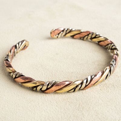 Tricolor bangle silver copper braided brass