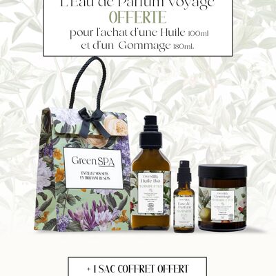 Offre de Printemps Gommage + Huile = Eau de Parfum voyage offerte