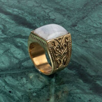 Decorated moonstone signet ring large square