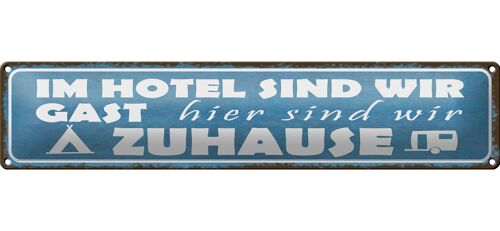 Blechschild Spruch 46x10cm Camping hier sind wir zuhause Dekoration