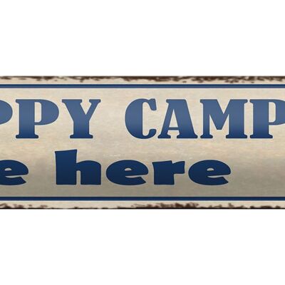 Cartel de chapa que dice 46x10 cm, los campistas felices viven aquí, decoración de camping