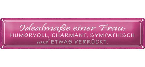 Blechschild Spruch 46x10cm Idealmaße einer Frau humorvoll Dekoration