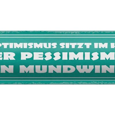 Blechschild Spruch 46x10cm Optimismus Pessimismus Dekoration