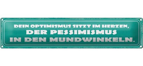 Blechschild Spruch 46x10cm Optimismus Pessimismus Dekoration