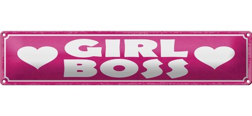 Blechschild Hinweis 46x10cm Girl Boss pink Herz Geschenk Dekoration