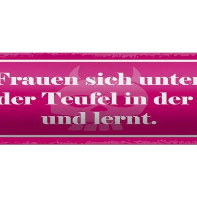 Blechschild Spruch 46x10cm Frauen unterhalten Teufel lernt Dekoration