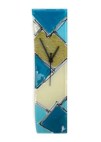 Horloge murale Patchwork Turquoise-Or 10x41 cm