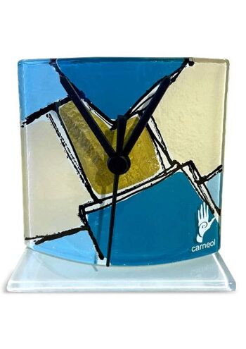 Horloge de table Patchwork Turquoise-Or 12x14 cm