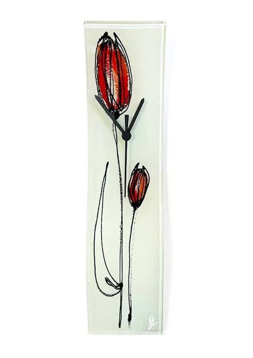 Tulip White-Red Glass Wall Clock 10X41 Cm