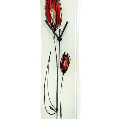 Reloj de pared Tulipán de cristal blanco-rojo 10X41 Cm