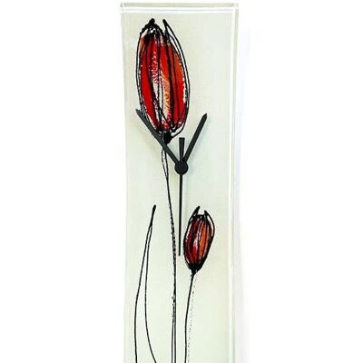 Tulip White-Red Glass Wall Clock 10X41 Cm