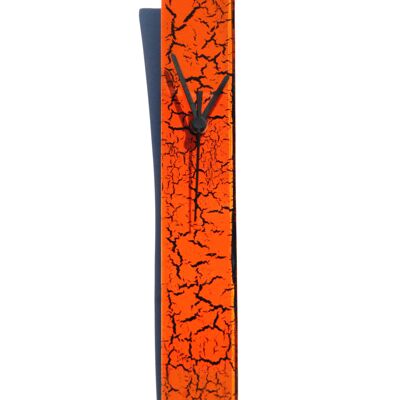Wanduhr aus knisterndem orangefarbenem Glas, 6 x 41 cm