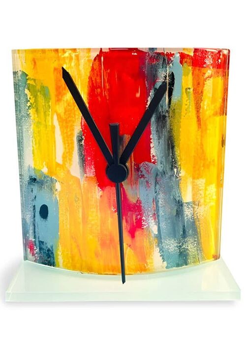 Amasonas Yellow-Blue Glass Table Clock In Size 12X14 Cm