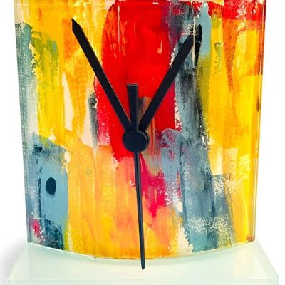 Reloj De Sobremesa Amasonas De Cristal Amarillo-Azul Tamaño 12X14 Cm