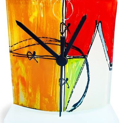 Horloge de bureau en verre rouge-vert à géométrie, taille 12x14 Cm