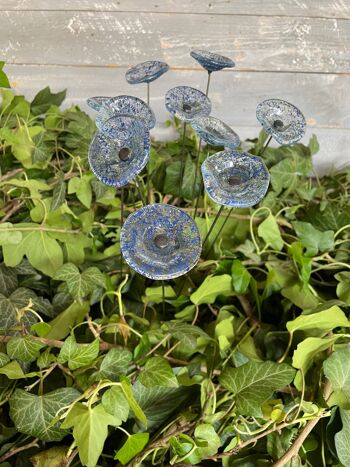 Petite fleur en verre pour usage extérieur en transparent, bleu foncé 2