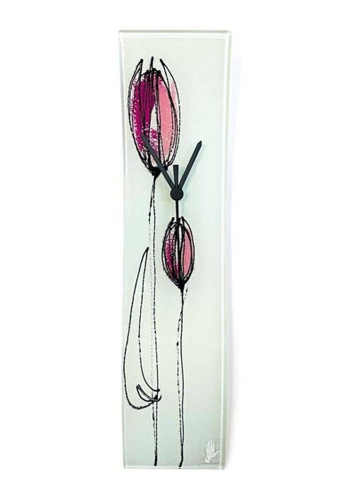 Tulip Glass Wall Clock With Purple Tulips 10X41 Cm