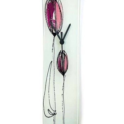 Reloj de pared de cristal Tulip con tulipanes morados 10X41 cm